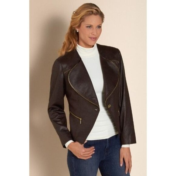 Soft Surroundings Tribeca Vegan Leather Brown Jacket S - Picture 1 of 9